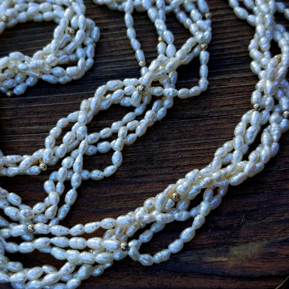 *SOLD* Vtg/antq freshwater rice pearl 3 strand wrap necklace extra long 66" - Picture 9 of 10